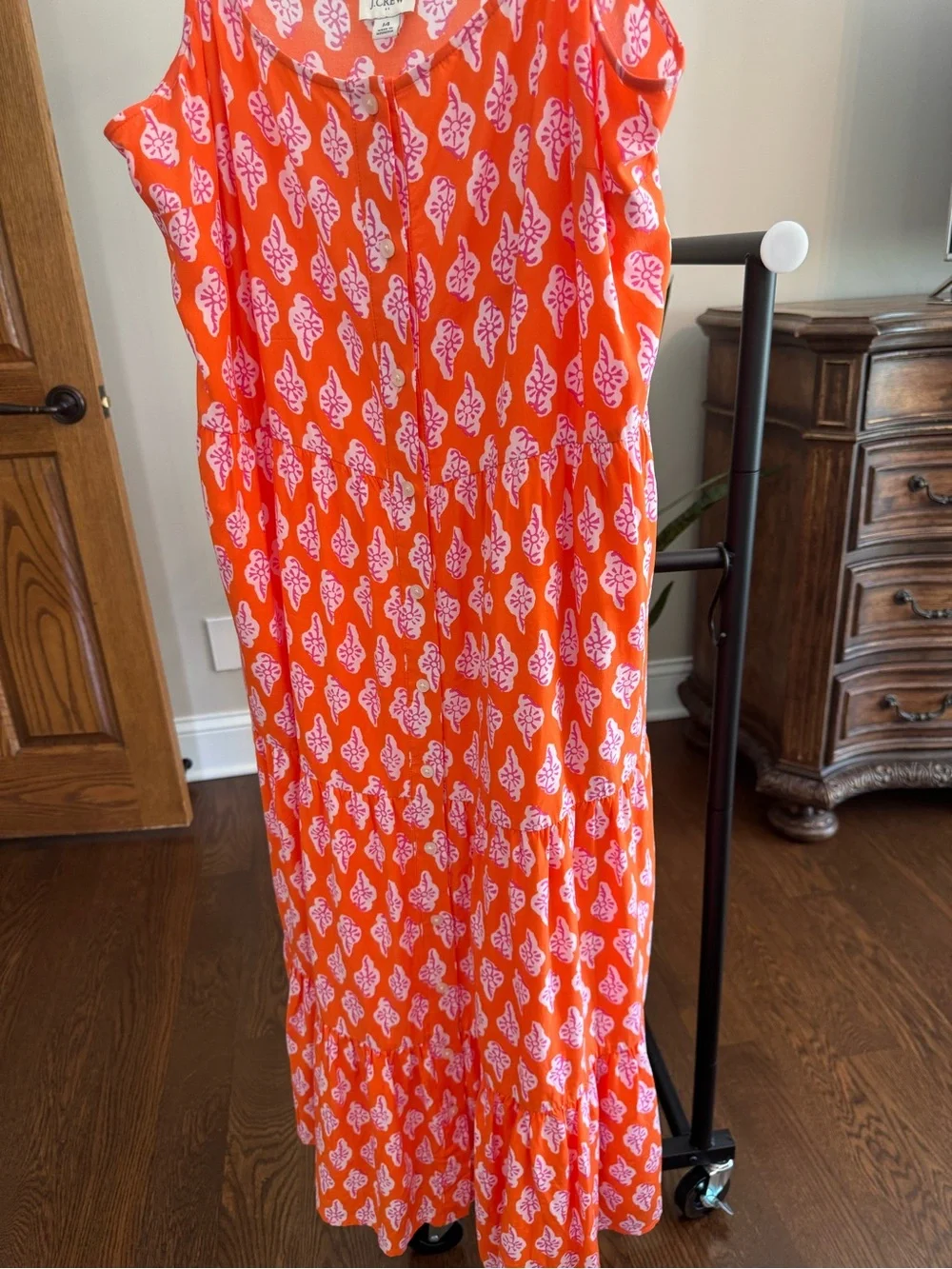 J. Crew Orange and White Printed Maxi Dress